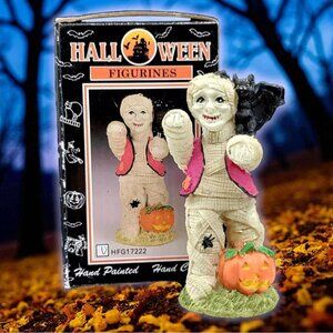 Vintage Mummy Monster Figurine Halloween 1970s Vampire Bat Pumpkin FHW w/Box